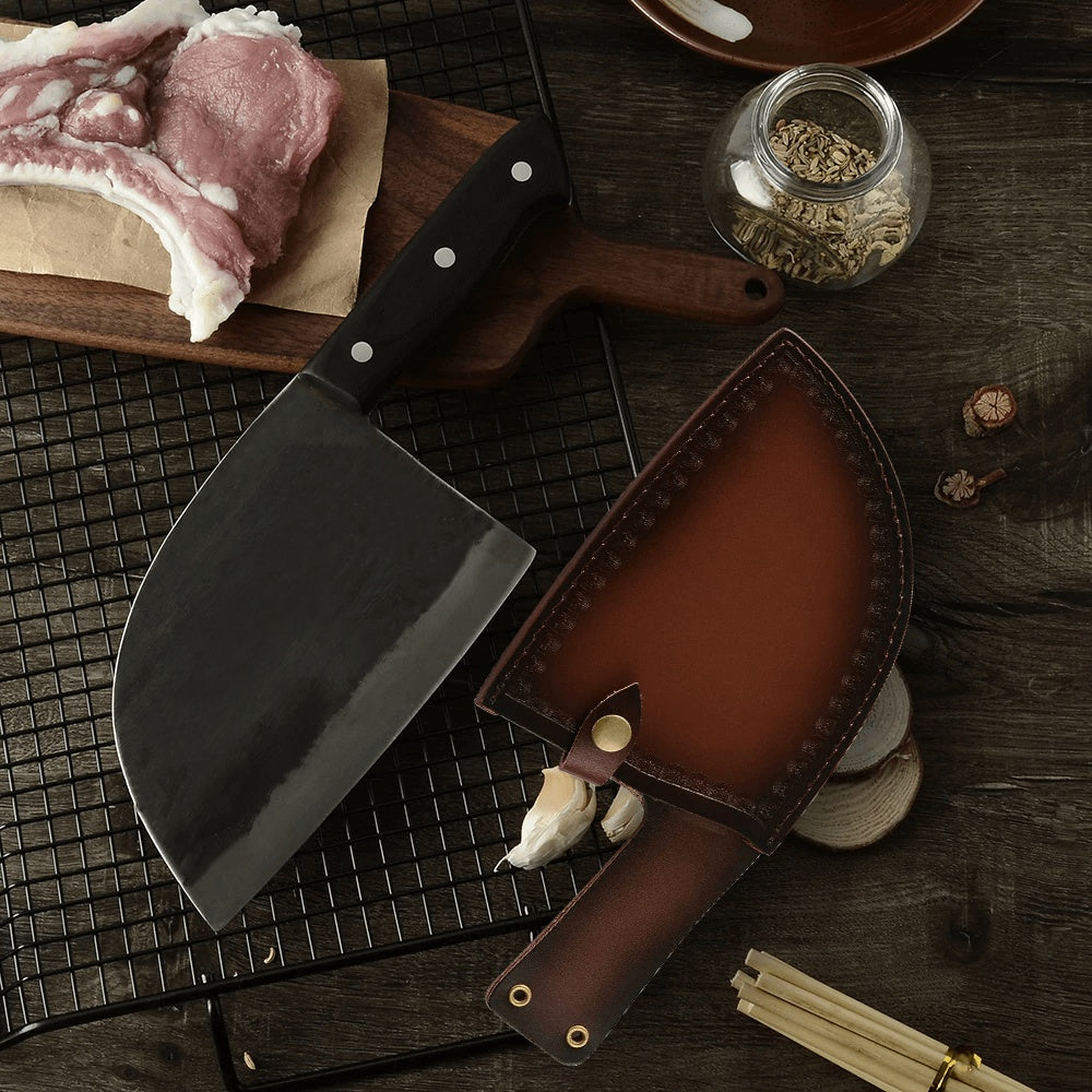 Professional Butcher Knife Set With Leather Sheath 