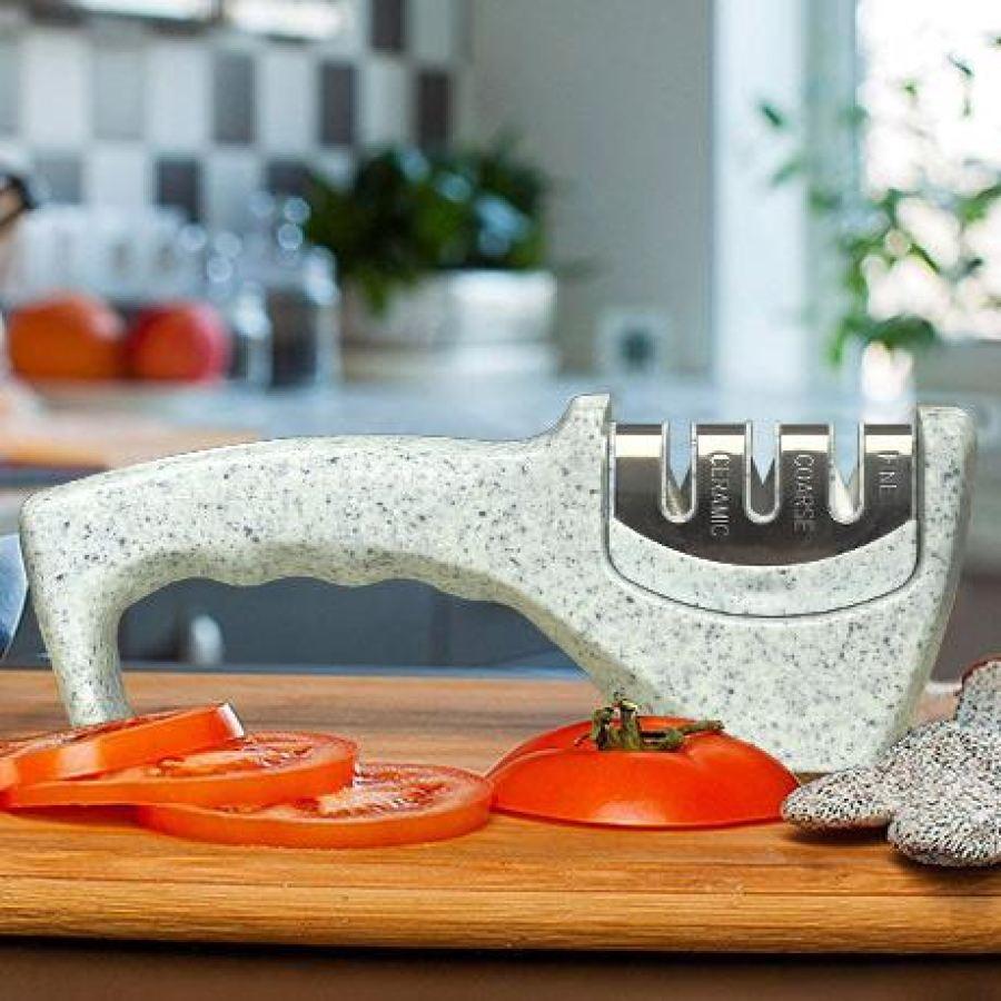Multisharp Professional Knife Sharpener With Diamond Infused Tungsten Steel And Ceramic Sharpening Edges Marble