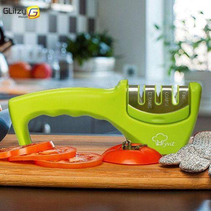 Multisharp Professional Knife Sharpener With Diamond Infused Tungsten Steel And Ceramic Sharpening Edges Green