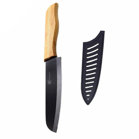 Premium Serrated Ceramic Chef Knife With Bamboo Handle And Cover - 5 Inch