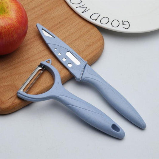 Premium Stainless Steel Paring Knife And Peeler 2 Piece Set Blue